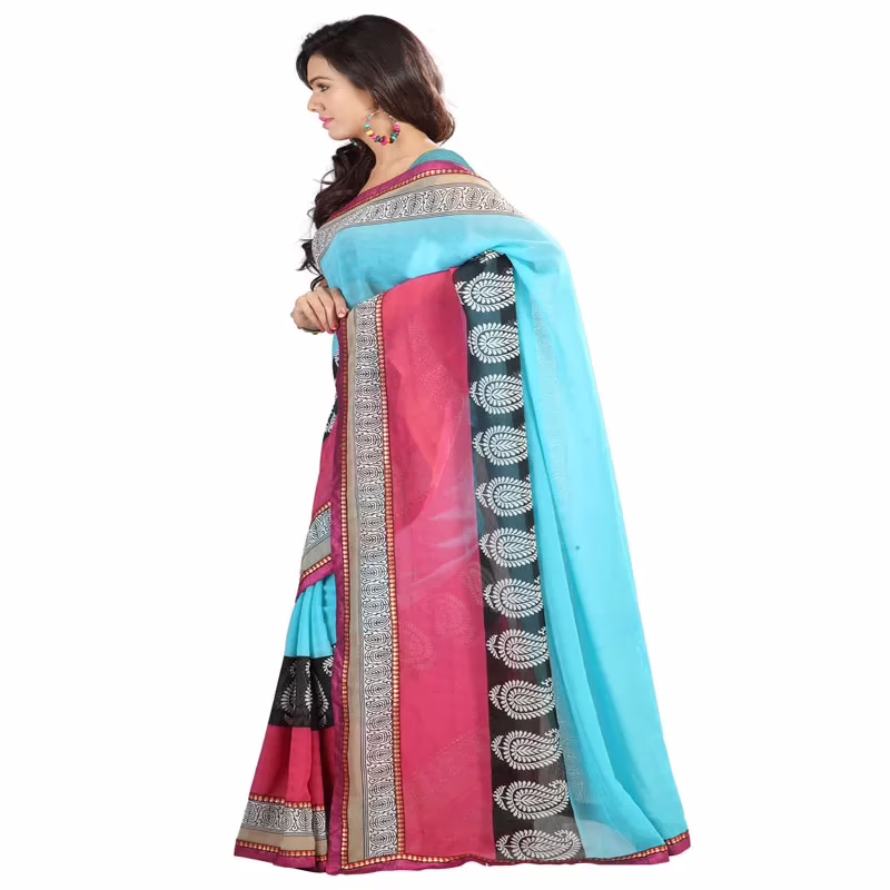 Lookslady Printed Blue Chiffone saree