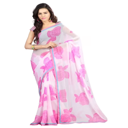 Lookslady Printed White Chiffone saree