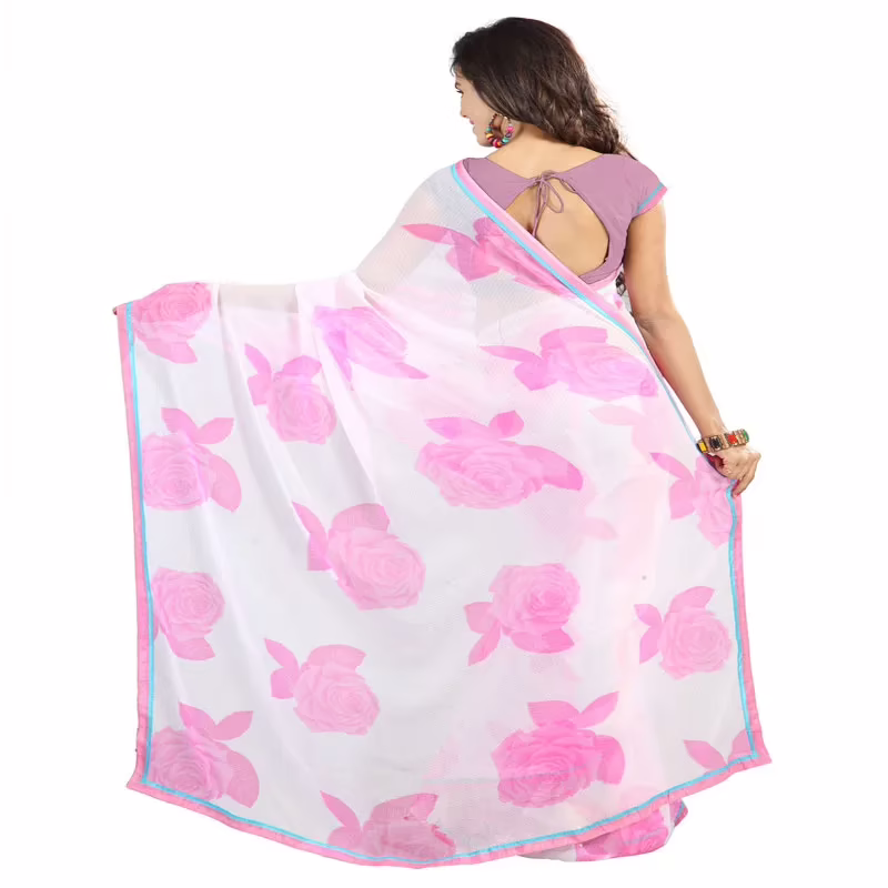 Lookslady Printed White Chiffone saree