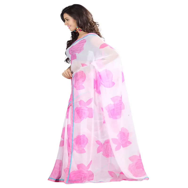 Lookslady Printed White Chiffone saree