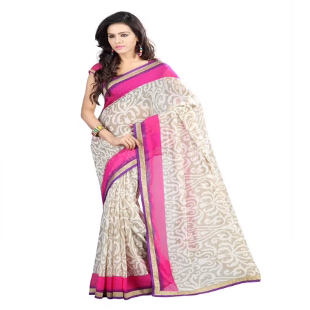 Lookslady Printed Beige Chiffone saree