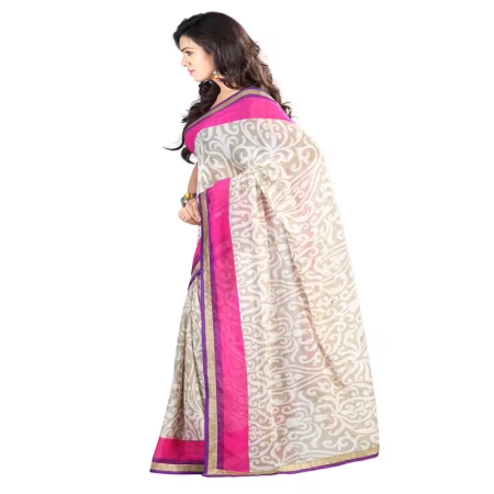 Lookslady Printed Beige Chiffone saree