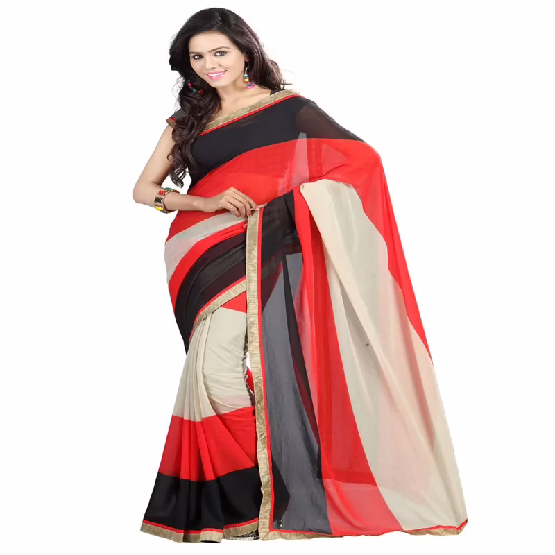 Lookslady Printed Red Chiffone saree