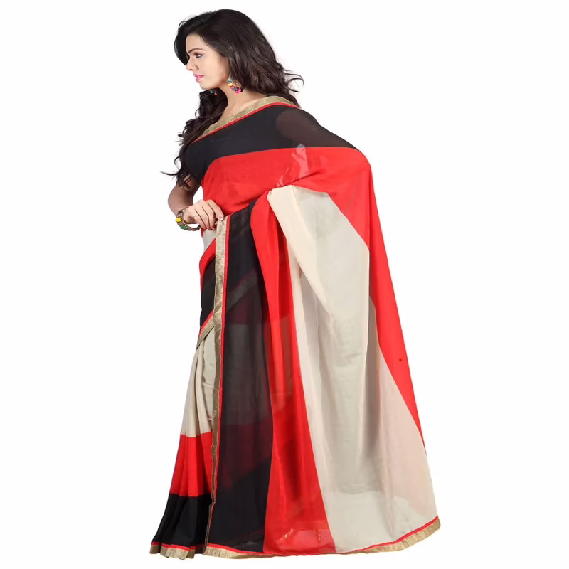 Lookslady Printed Red Chiffone saree
