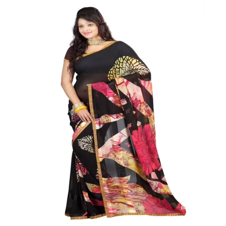Lookslady Printed Black Georgette Saree