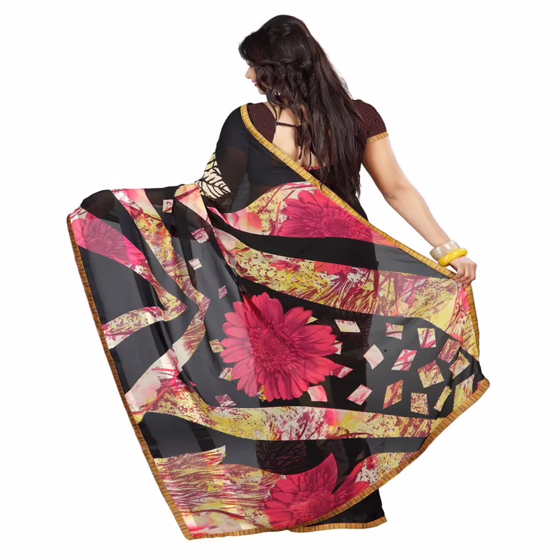 Lookslady Printed Black Georgette Saree