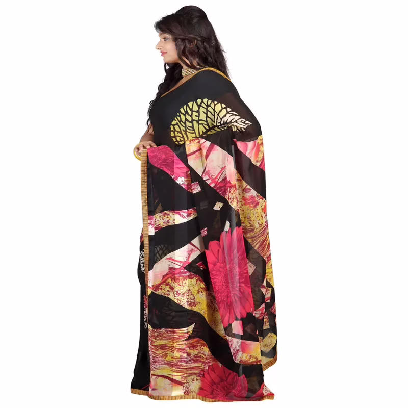 Lookslady Printed Black Georgette Saree