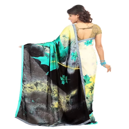Lookslady Printed Yellow Satin Georgette Saree