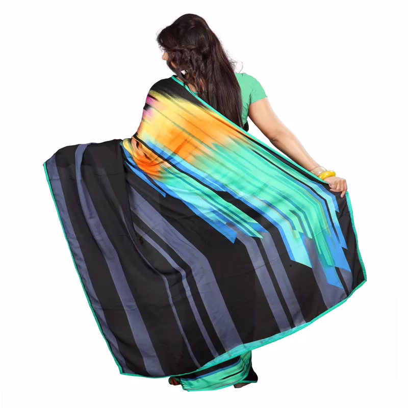 Lookslady Printed Black Satin Georgette Saree