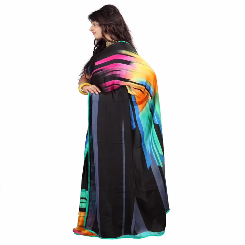 Lookslady Printed Black Satin Georgette Saree