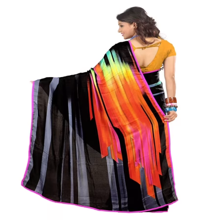 Lookslady Printed Black Satin Georgette Saree
