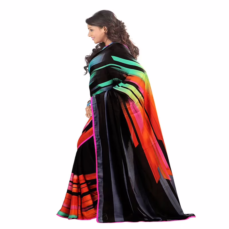 Lookslady Printed Black Satin Georgette Saree