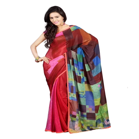 Lookslady Printed Orange Silk Crepe Saree