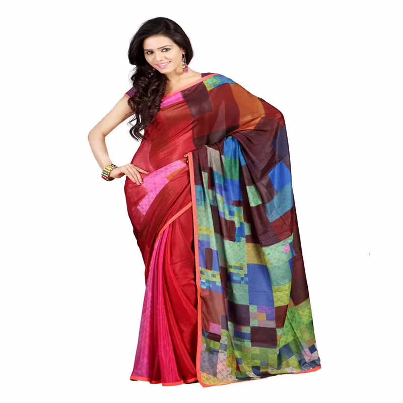 Lookslady Printed Orange Silk Crepe Saree