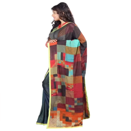 Lookslady Printed Grey & Orange Silk Crepe Saree