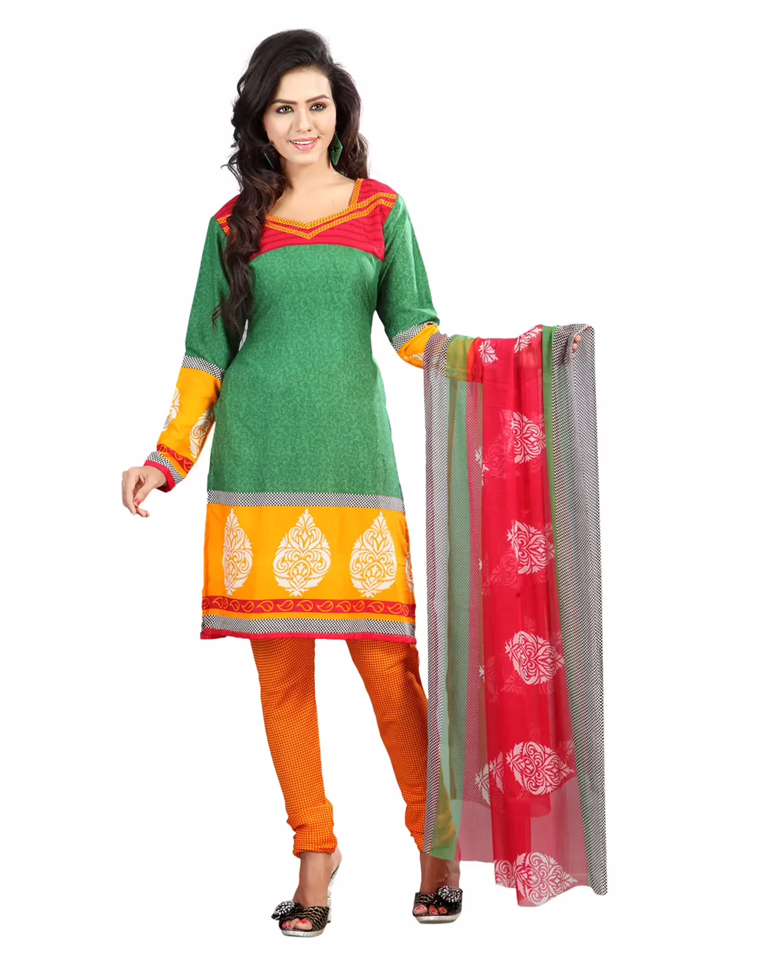 Lookslady Printed Green crepe Dress-Material