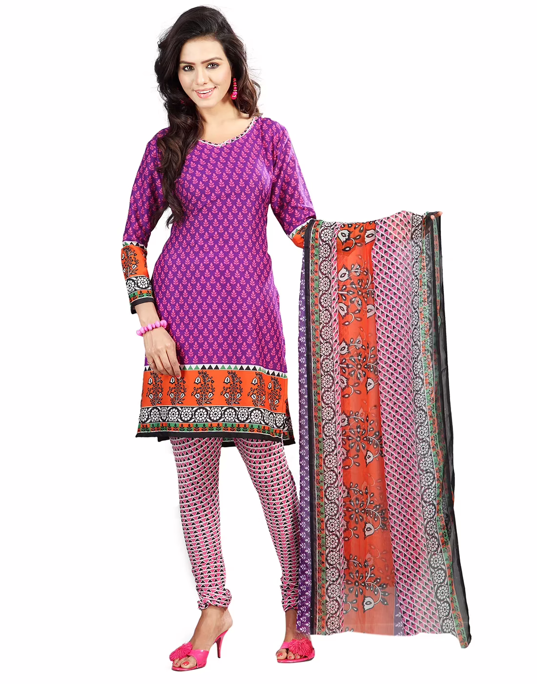 Lookslady Printed Purple crepe Dress-Material