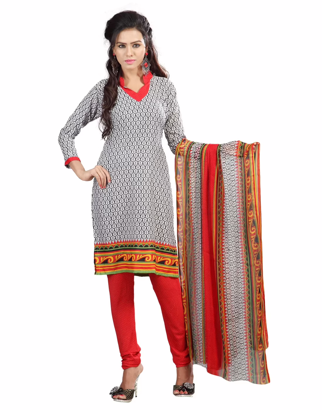 Lookslady Printed White crepe Dress-Material