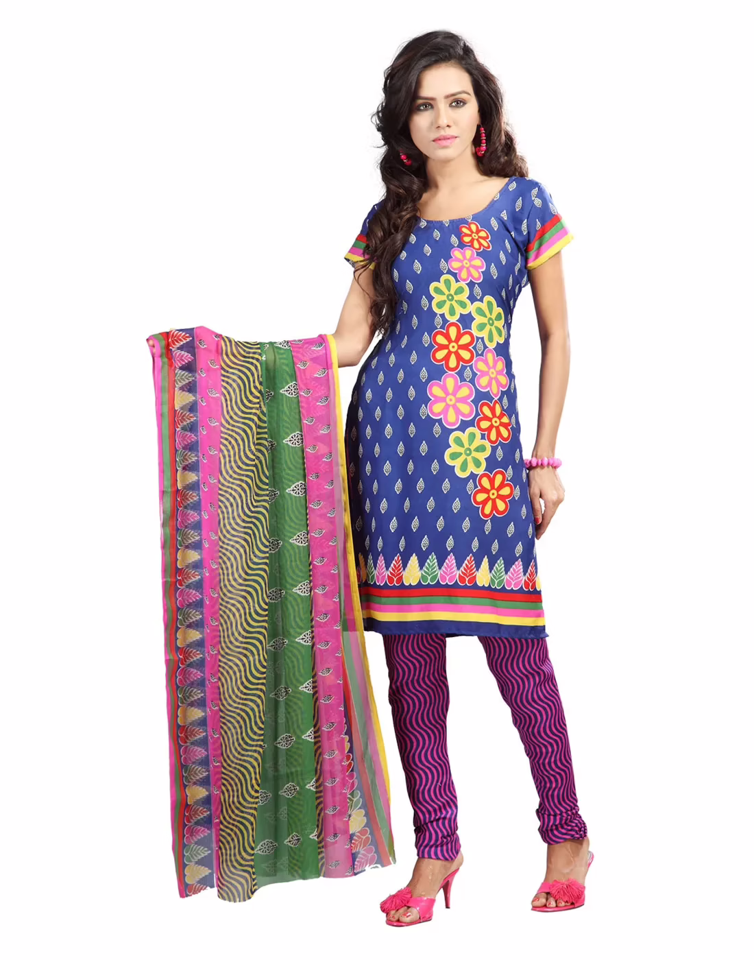 Lookslady Printed Blue crepe Dress-Material