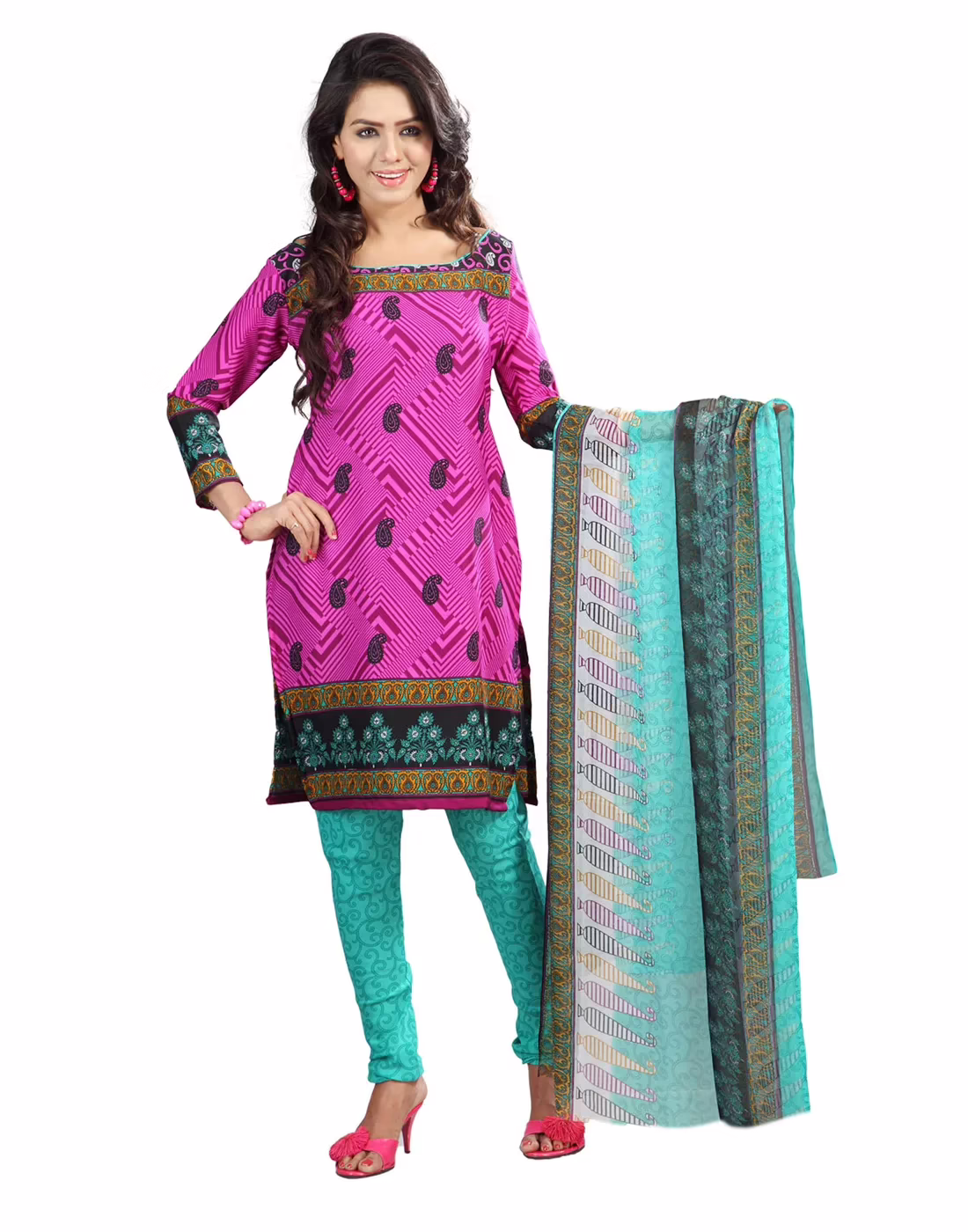 Lookslady Printed Pink crepe Dress-Material