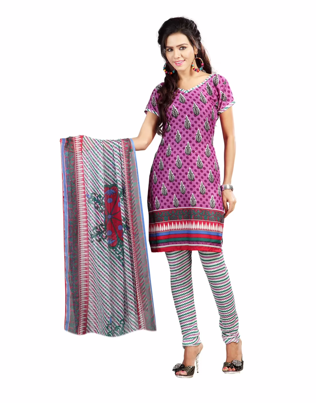 Lookslady Printed Purple crepe Dress-Material