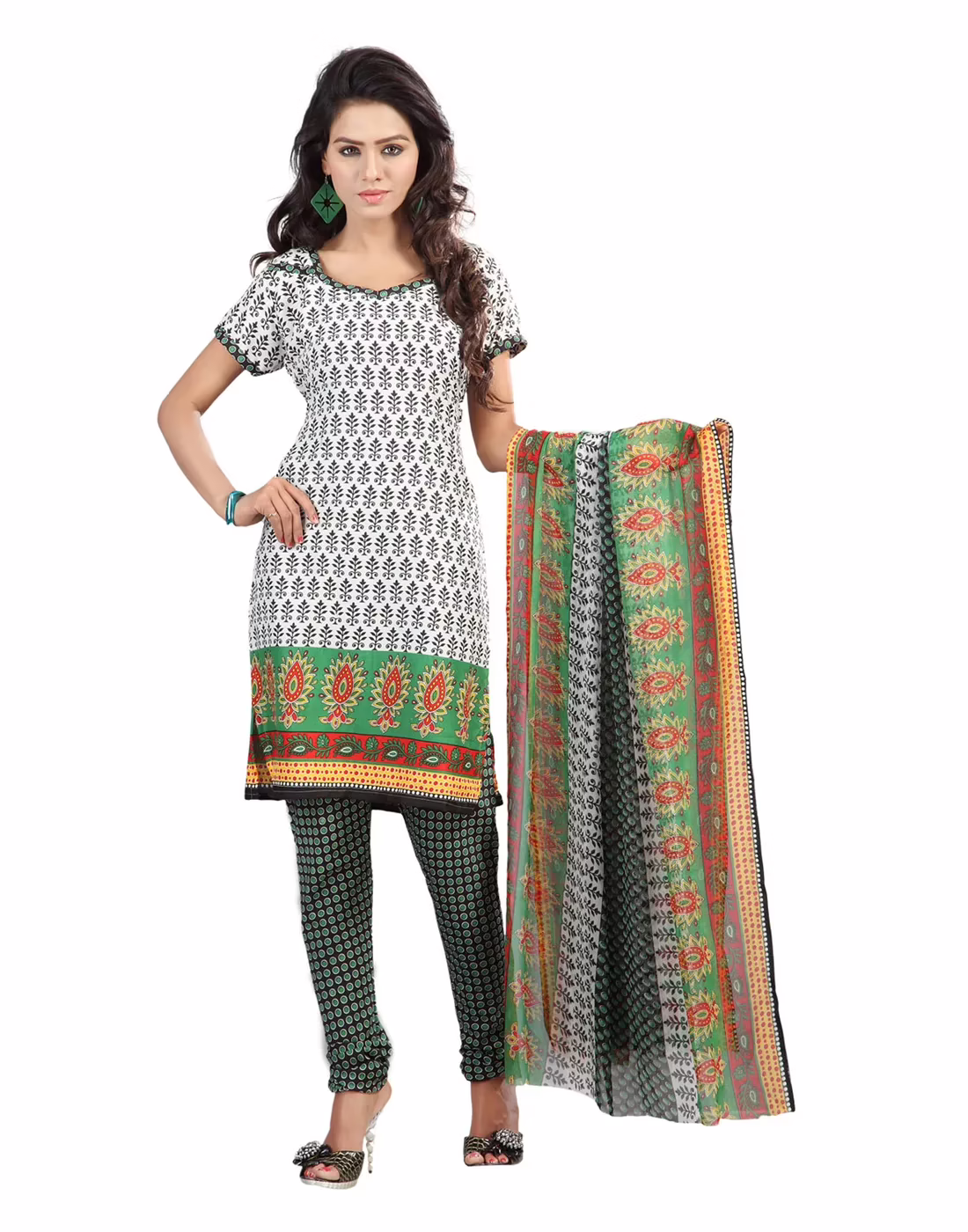 Lookslady Printed White crepe Dress-Material