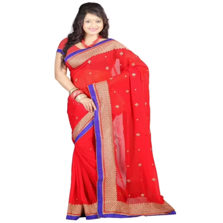 Lookslady Embroidered Maroon Chiffon Saree