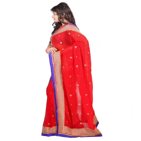 Lookslady Embroidered Maroon Chiffon Saree