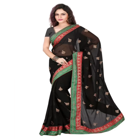 Lookslady Embroidered Black Chiffon Saree
