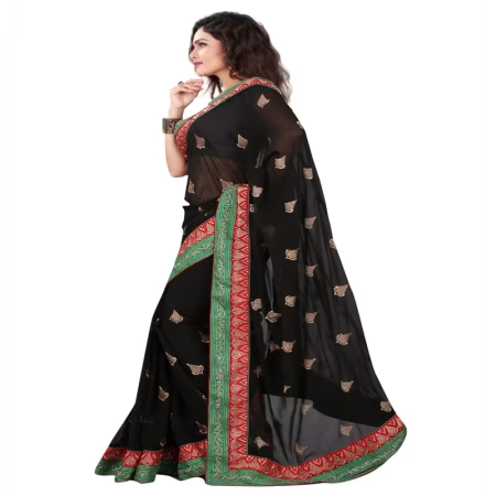 Lookslady Embroidered Black Chiffon Saree