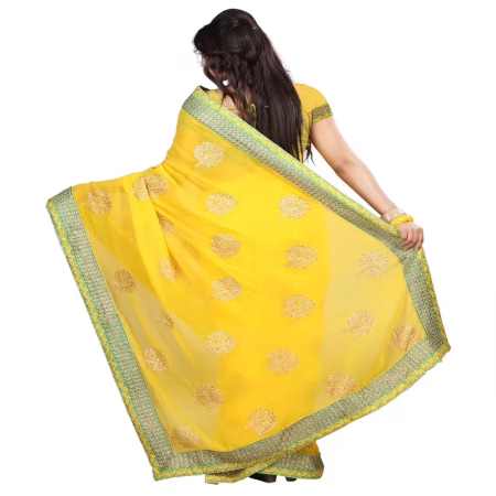 Lookslady Embroidered Yellow Chiffon Saree