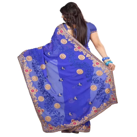 Lookslady Embroidered Blue Chiffon Saree