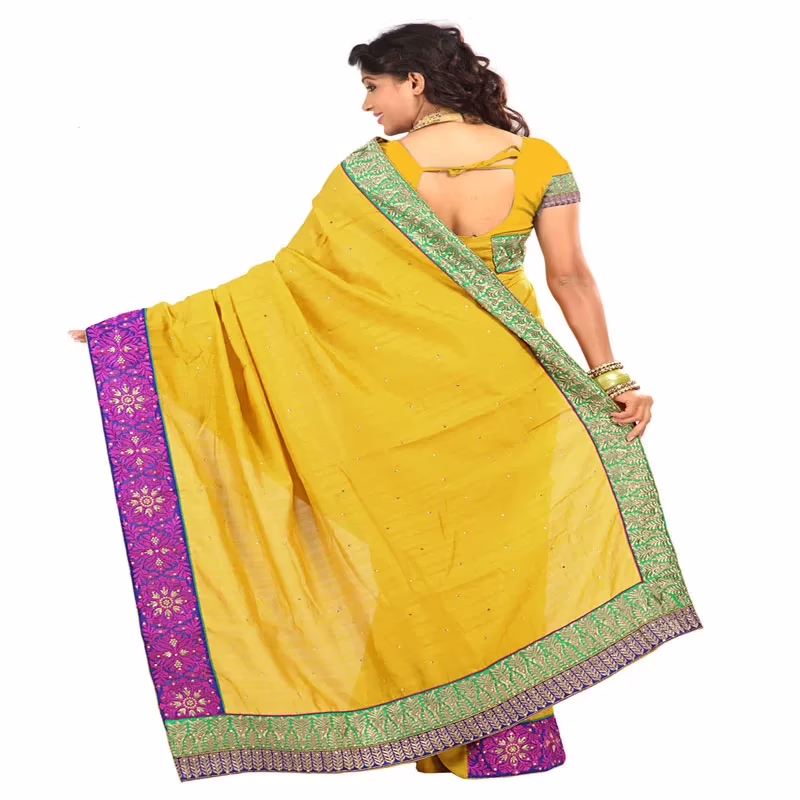 Lookslady Embroidered Yellow Bhagalpuri Saree