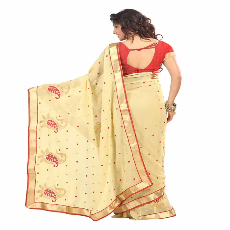 Lookslady Embroidered Beige Chiffon Saree