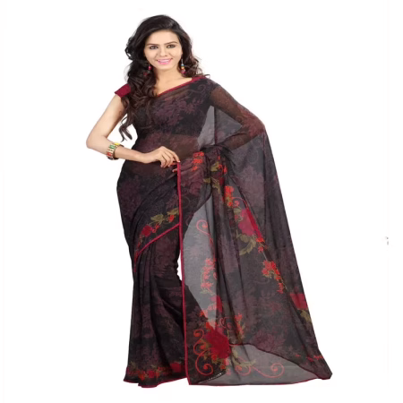 Lookslady Printed Black Georgette Saree