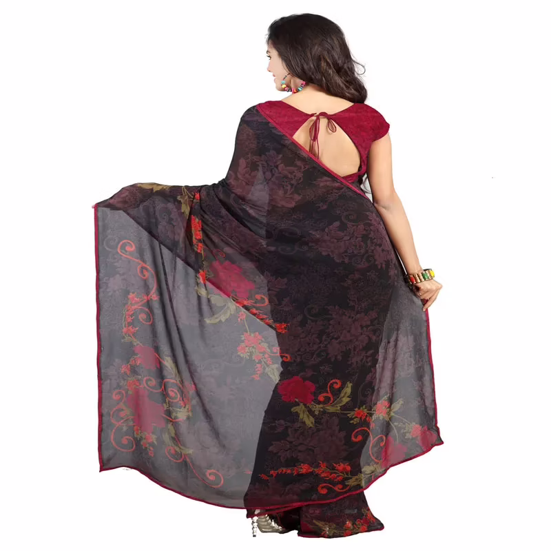 Lookslady Printed Black Georgette Saree