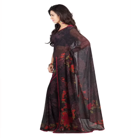 Lookslady Printed Black Georgette Saree