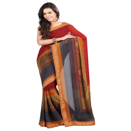 Lookslady Printed Red Georgette Saree
