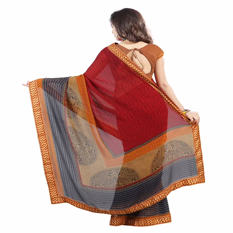 Lookslady Printed Red Georgette Saree