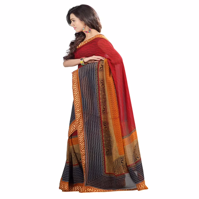 Lookslady Printed Red Georgette Saree