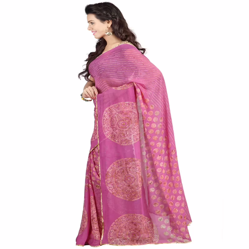 Lookslady Printed Light Pink Georgette Saree