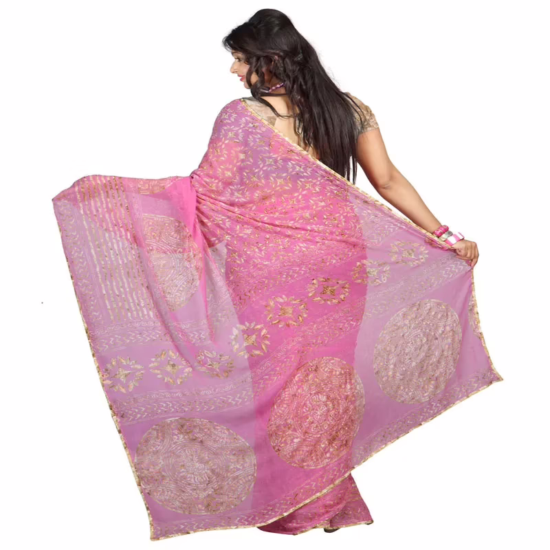 Lookslady Printed Purple Georgette Saree