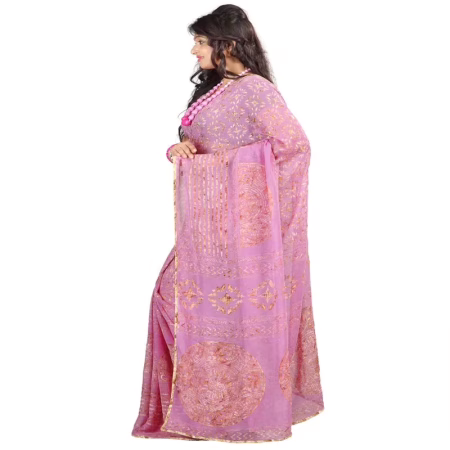 Lookslady Printed Purple Georgette Saree