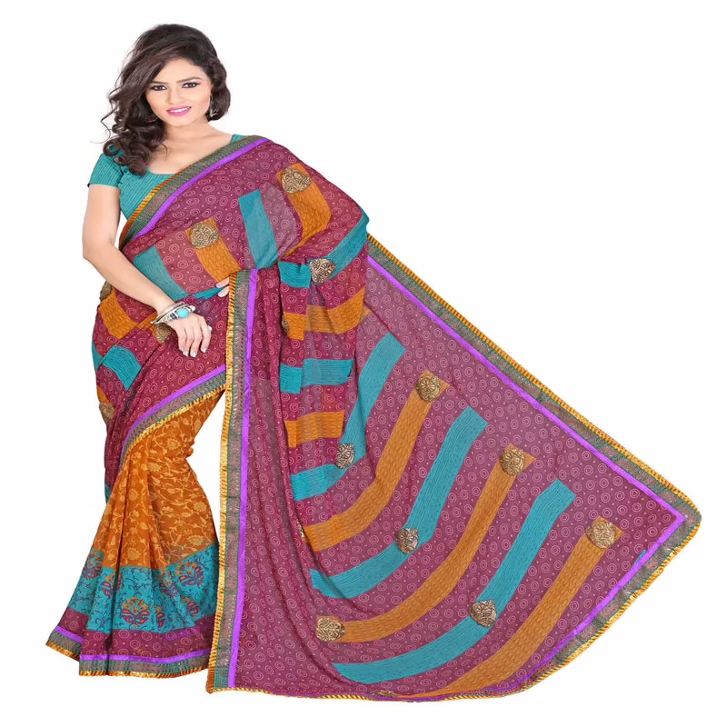 Lookslady Printed Maroon Georgette Saree