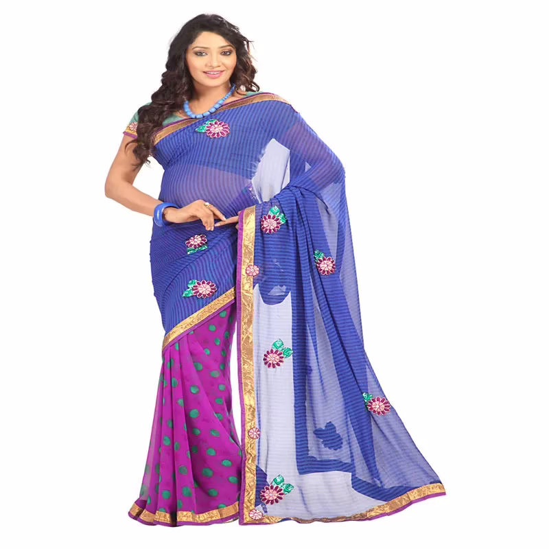 Lookslady Printed Blue Georgette Saree