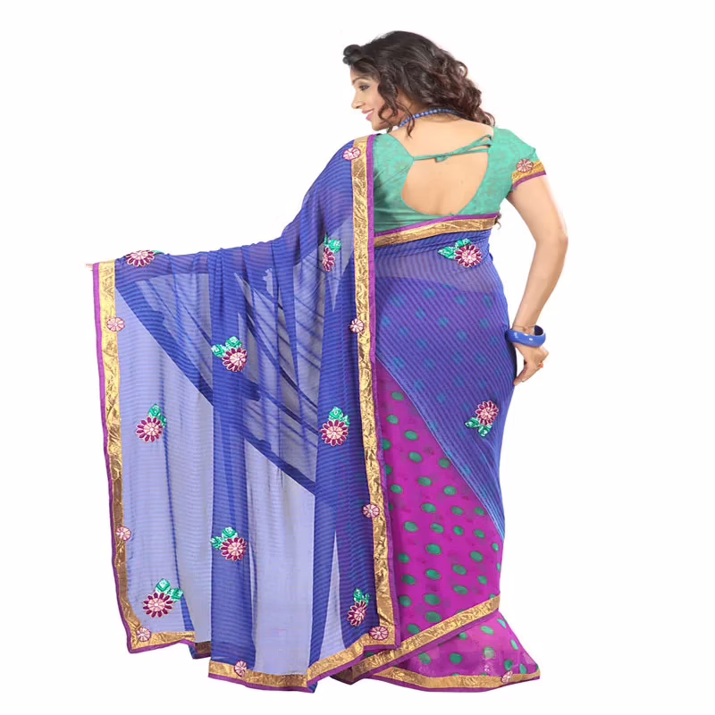 Lookslady Printed Blue Georgette Saree