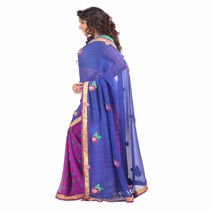 Lookslady Printed Blue Georgette Saree