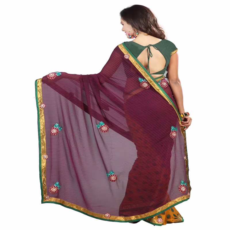 Lookslady Printed Purple Georgette Saree
