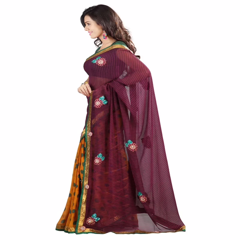 Lookslady Printed Purple Georgette Saree