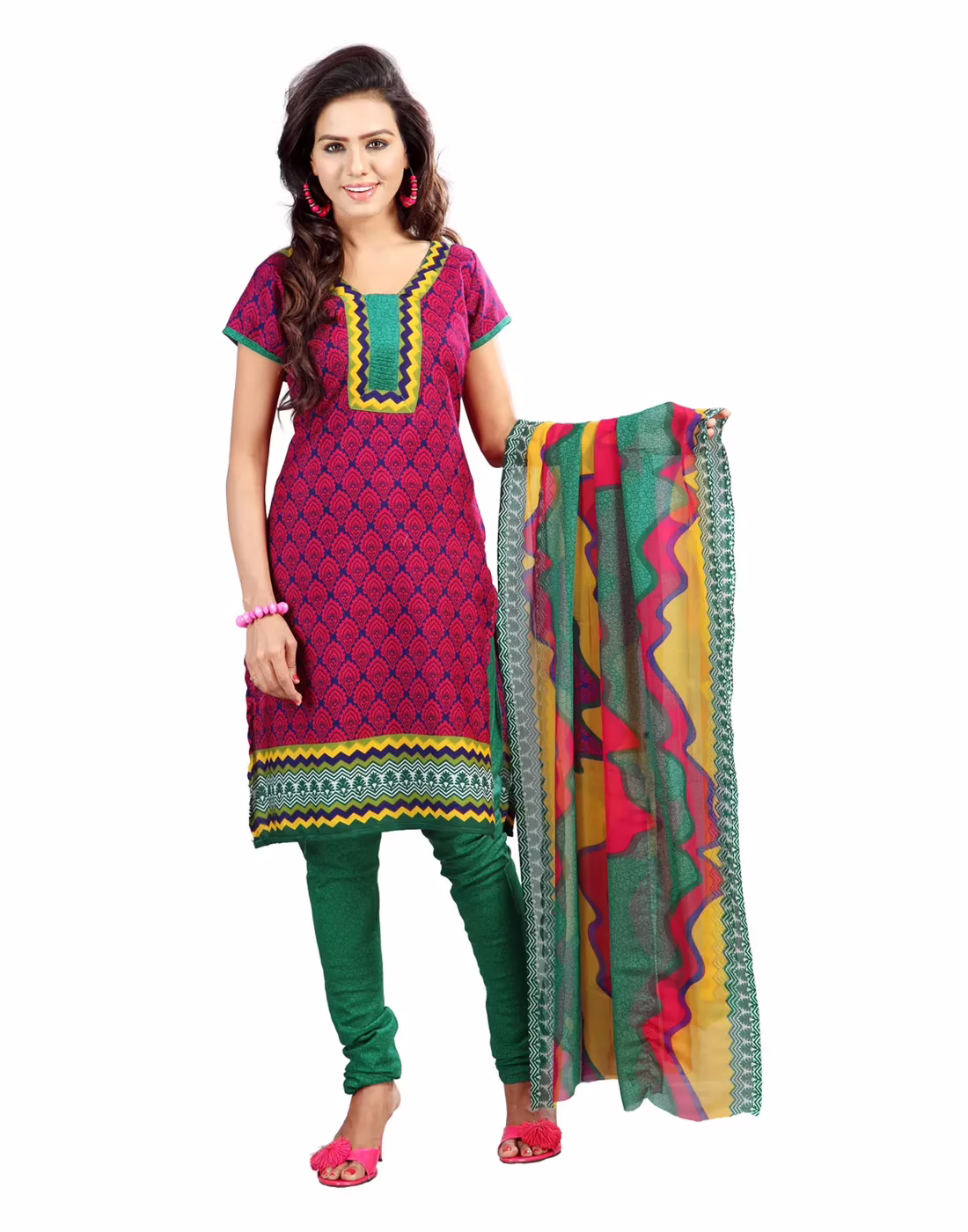 Lookslady Printed Pink Cotton Dress-Material